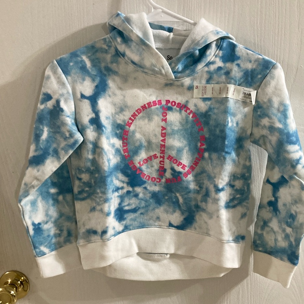 So SOFTEST HOODIE Blue and White Tie-Dye girls Hoodie.  Size XS (6 6x)